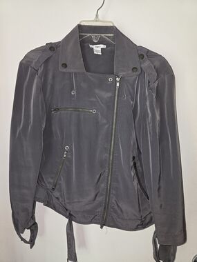 Bar III Gray Satin Moto-Style Jacket